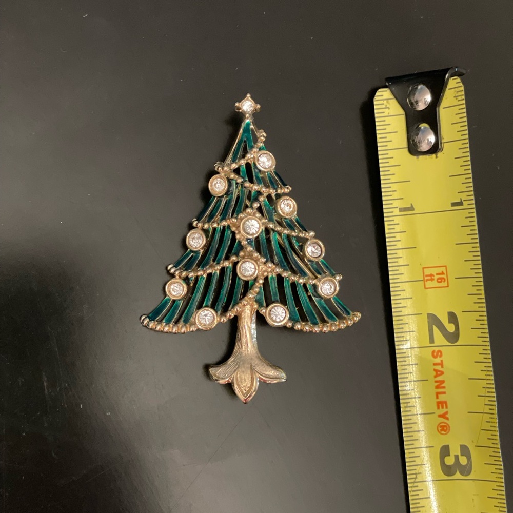 Gold and Green Christmas Tree Brooch - Picture 3 of 4